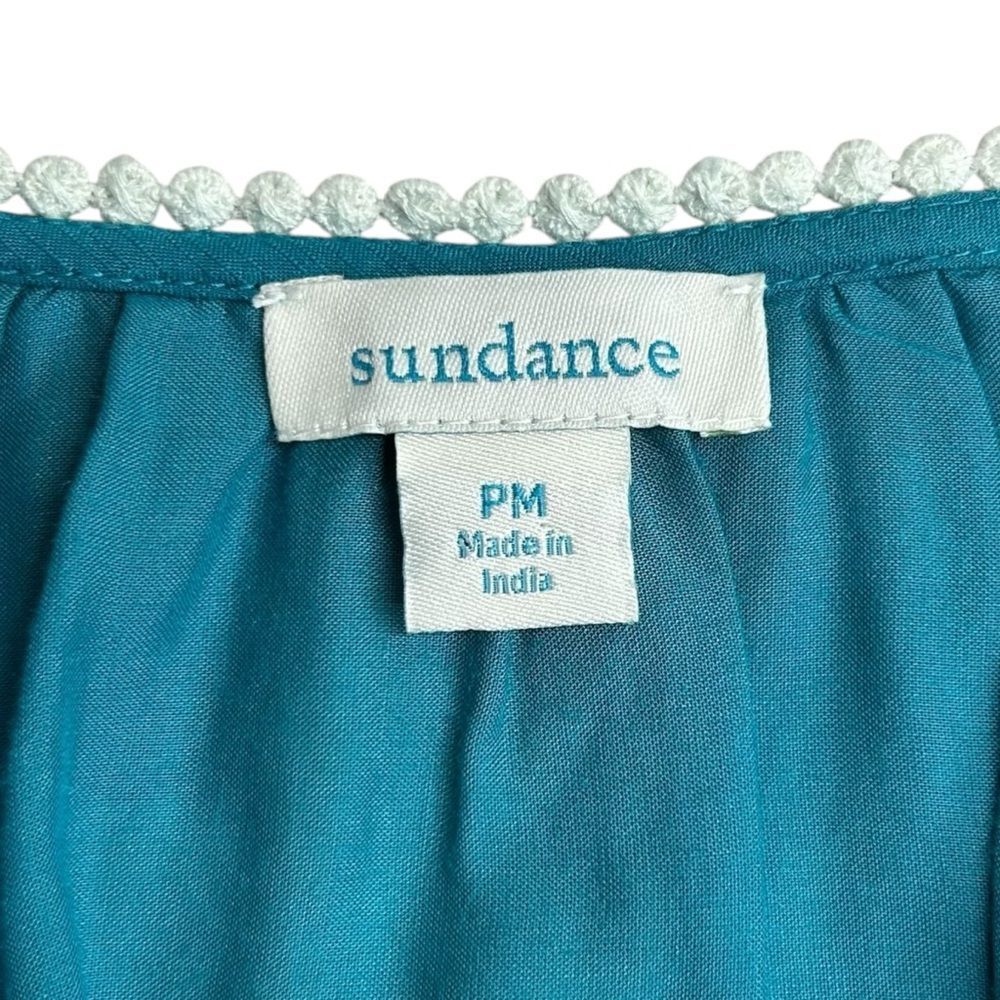 Sundance Naomi‎ Isles Embroidered Boho Peasant Blouse Teal Blue PM Petite Medium - Picture 4 of 5